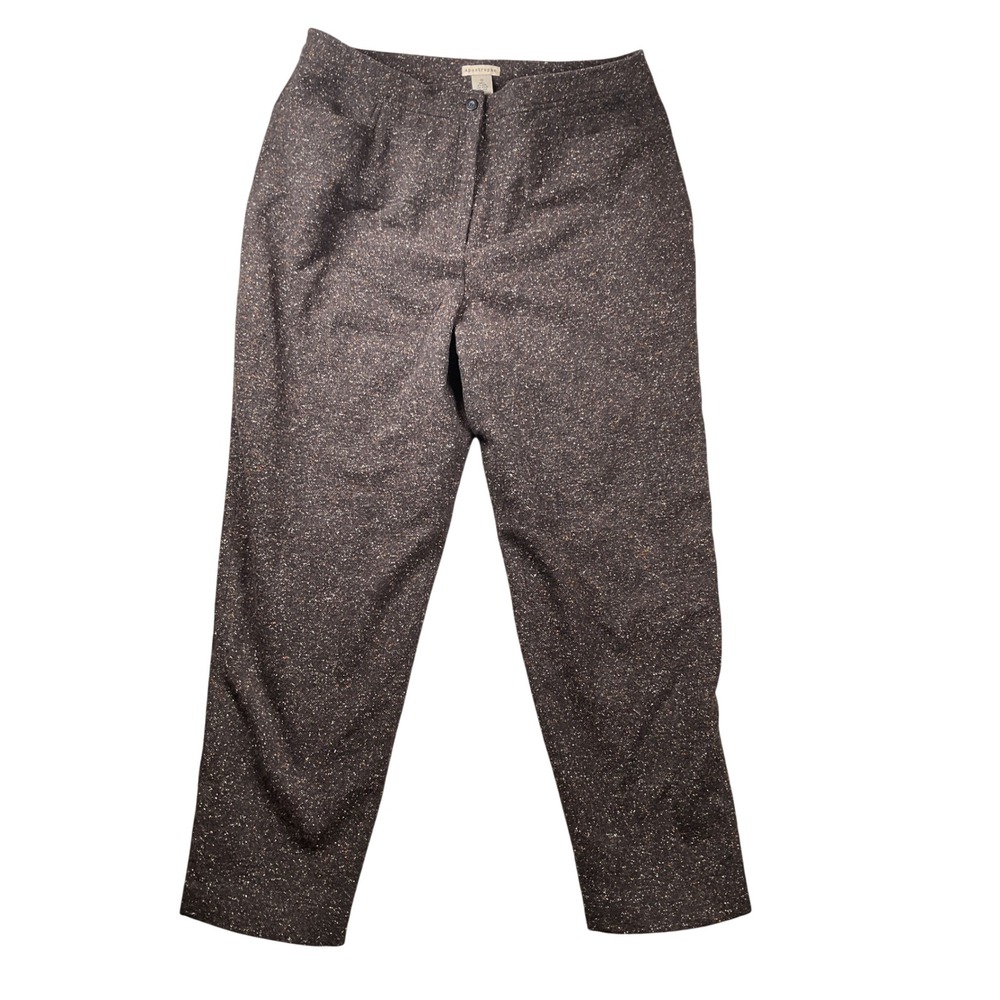 Apostrophe Tweed Pants Womens 18 Brown Wool Silk Blend Straight Leg Flecked